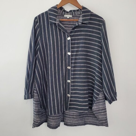 Habitat Tops - Habitat Womens Linen Blend Button Up Tunic Top Size M Lagenlook Minimalist Artsy